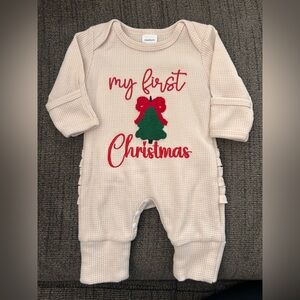 My First Christmas Baby Onesie - Cream with Red & Green